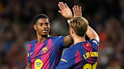 Marcus Rashford (left) could make his first start for Barcelona in nearly a month. 