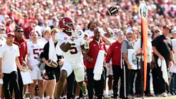 Alabama Wide Receiver Germie Bernard (5) catches the ball against Michigan at Raymond James Stadium in Tampa Bay, FL on Tuesday, Dec 31, 2024.