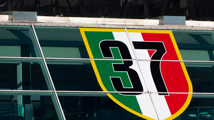 The number thirtyseven (37) is written on scudetto logo at...