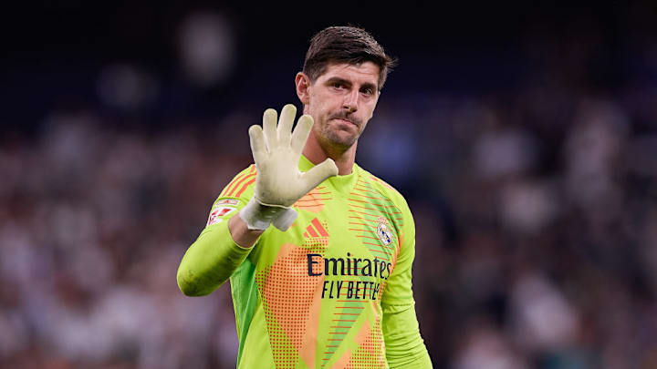 Thibaut Courtois of Real Madrid CF seen greetings the fans...