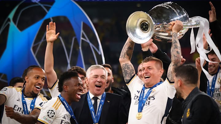 Toni Kroos, Carlo Ancelotti, Vinicius Junior, Eder Militao