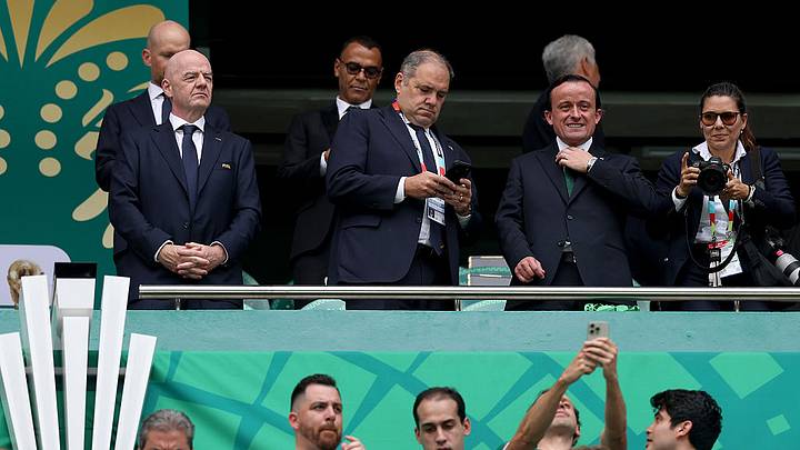 Gianni Infantino, Víctor Montagliani y Mikel Arriola durante el Mundial 2026. Gianni Infantino, Víctor Montagliani y Mikel Arriola durante el Mundial 2026.
