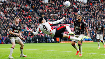Ricardo Pepi took to the air during PSV’s Eredivisie clash with Volendam.