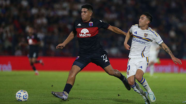 Alan Velasco of Boca Juniors, Santiago Gonzalez of Tigre