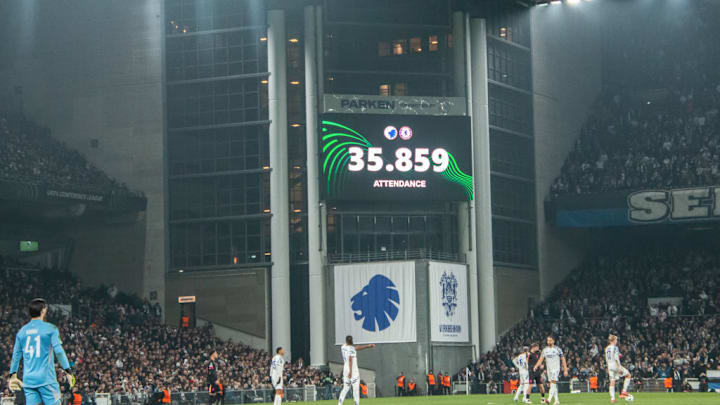 Fans watch the game during the UEFA Conference League 2024/...