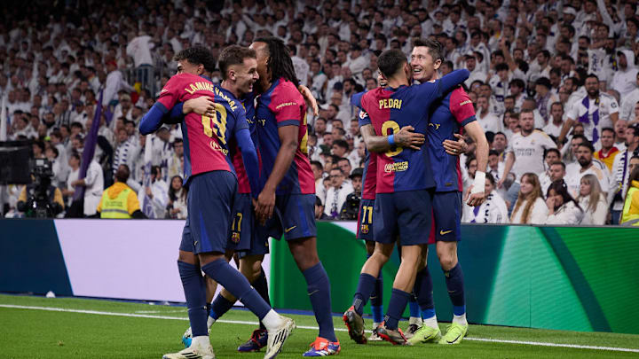 FC Barcelona players celebrate a goal during the 2024/2025...