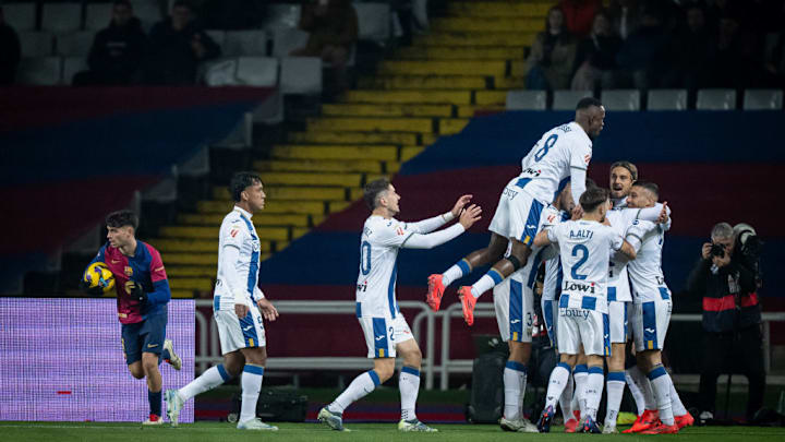 Sergio Gonzalez (R2) (CD Leganes) celebrates after scoring a...