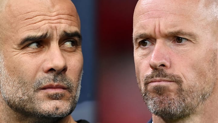 Pep Guardiola e Erik ten Hag, técnicos de Manchester City e Manchester United, respectivamente 