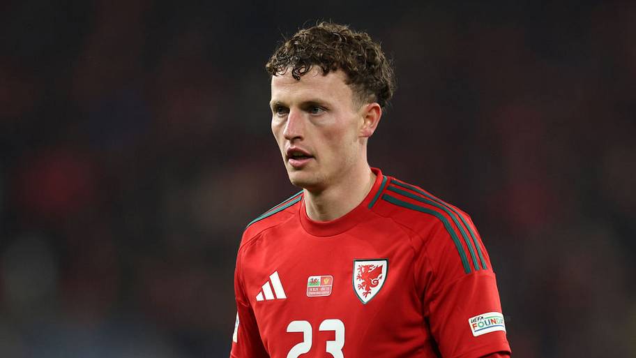 Nathan Broadhead of Wales during the UEFA Nations League 2024/25 League B Group B4 match between Wales and Montenegro.