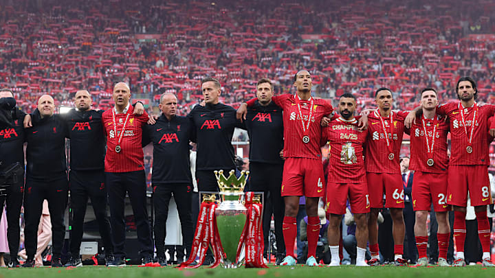 Arne Slot, Mohamed Salah, Dominik Szoboszlai, Trent Alexander-Arnold, Virgil van Dijk, Andrew Robertson