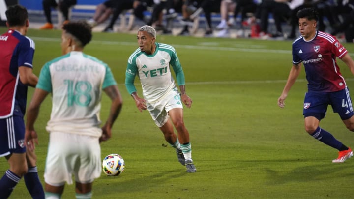 Austin midfielder Dani Pereira #6  controls  the ball...