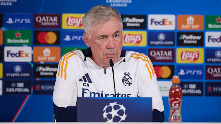 Carlo Ancelotti, the head coach of Real Madrid CF, attends a...