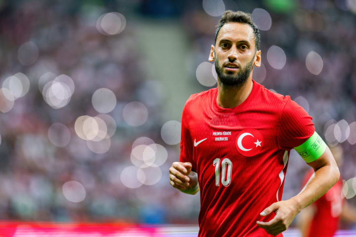 Hakan Calhanoglu of Turkey seen in action during the...