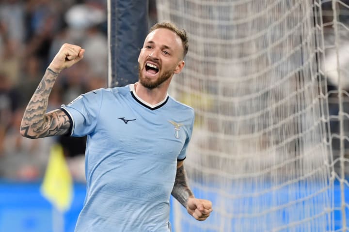 Manuel Lazzari of SS Lazio celebrates the goal of 3-1 during...