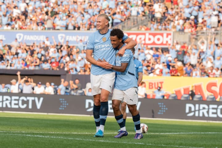 Erling Haaland (9) of Manchester City celebrates scoring...