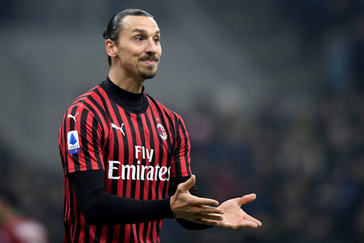 Zlatan Ibrahimovic of AC Milan reacts during the football...