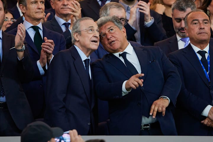(L-R) Real Madrid president Florentino Perez and FC...