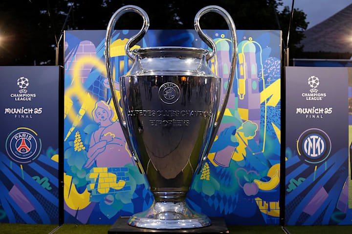 The Champions League trophy seen during the Champions...