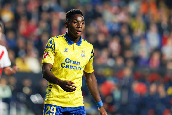 Dario Essugo (UD Las Palmas) seen in action during the...