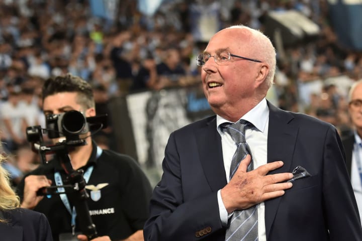 Former SS Lazio coach Sven-Goran Eriksson greets fans...