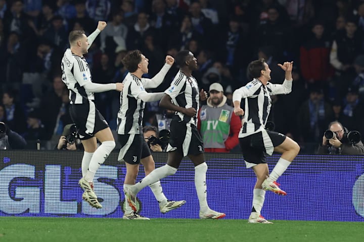 Juventus' French forward Randal Kolo Muani  (2nd R)...