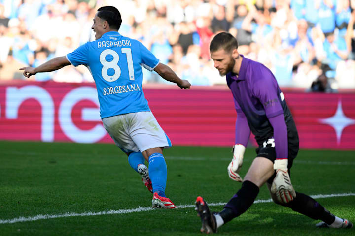 Giacomo Raspadori of SSC Napoli celebrates after scoring the...