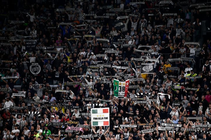 Fans of Juvnetus FC in sector 'Curva Sud' show their support...
