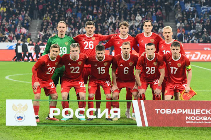 Russian national team players in action during a friendly...