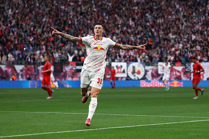 Benjamin Sesko leitete die Leipziger Führung gegen den FC Bayern in der Vorsaison ein - am Ende hieß es 3:3