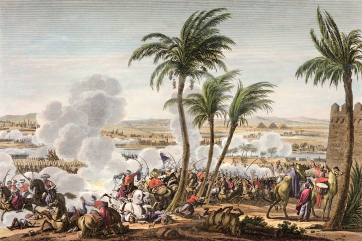 An artistic representation of Napoleon's forces in Egypt.