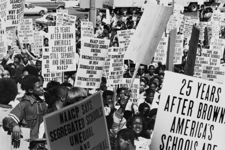 Marchers protest school segregation in 1979.