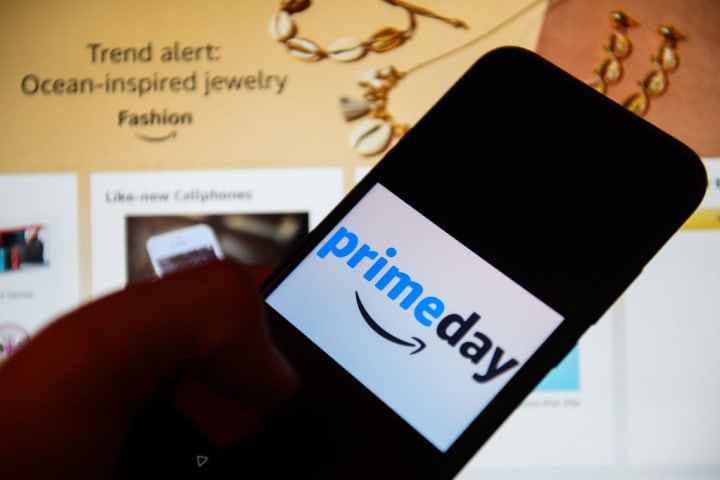 In this photo illustration an Amazon Prime day logo seen...