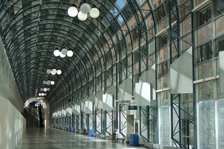 The SkyWalk connecting Union Station to the CN Tower in Toronto, Canada.