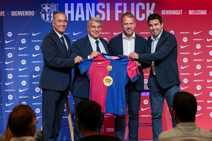 Hansi Flick during his Barcelona presentation.