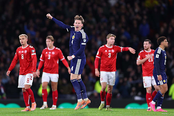 Scott McTominay celebrates; Scotland vs. Denmark