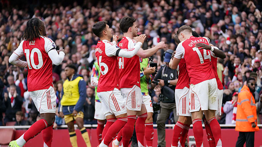 Eberechi Eze, Martin Zubimendi and Viktor Gyökeres of Arsenal