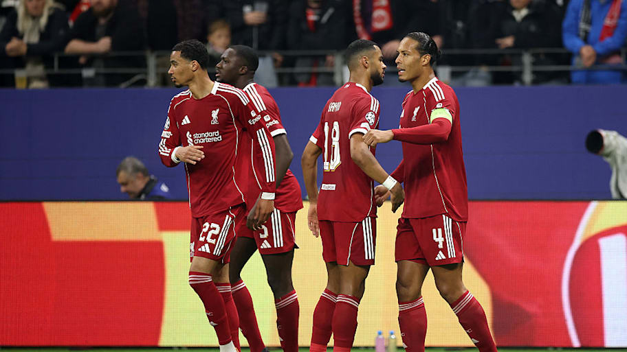 Liverpool celebrate scoring against Eintracht Frankfur