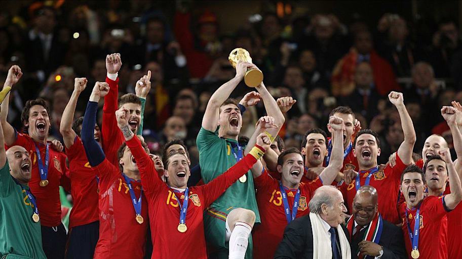 Spain lift the World Cup trophy in 2010