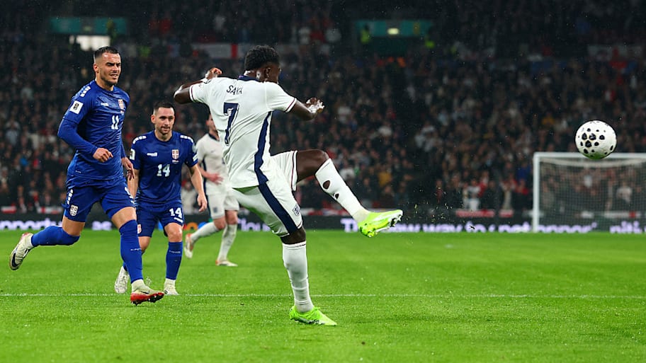 Bukayo Saka scores for England.