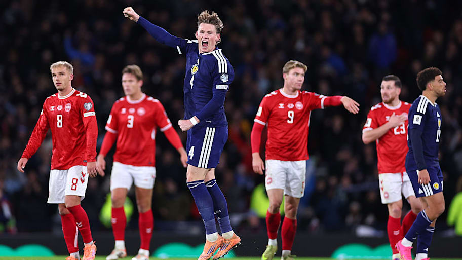 Scott McTominay celebrates; Scotland vs. Denmark