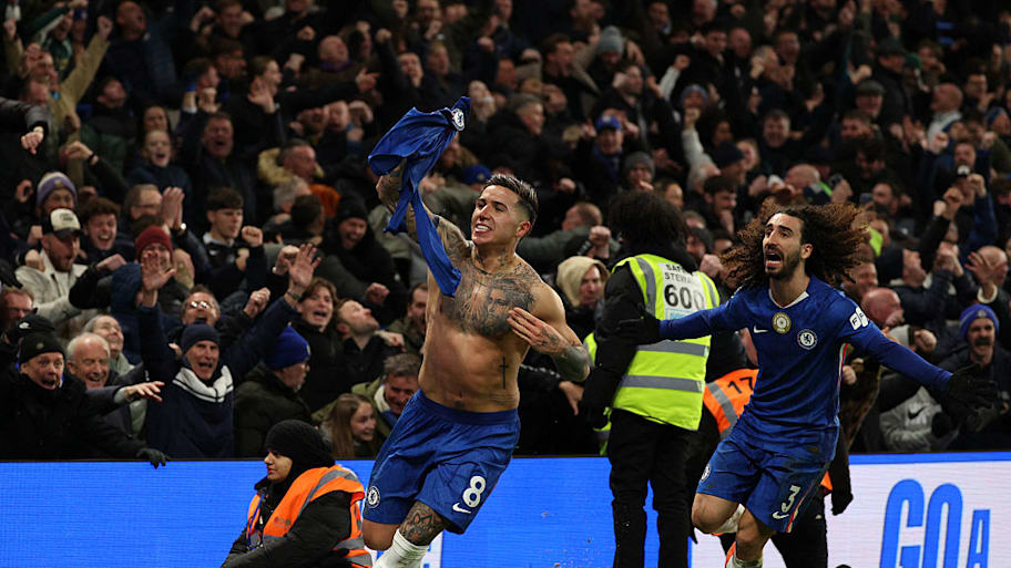 Enzo Fernandez and Marc Cucurella celebrating. 