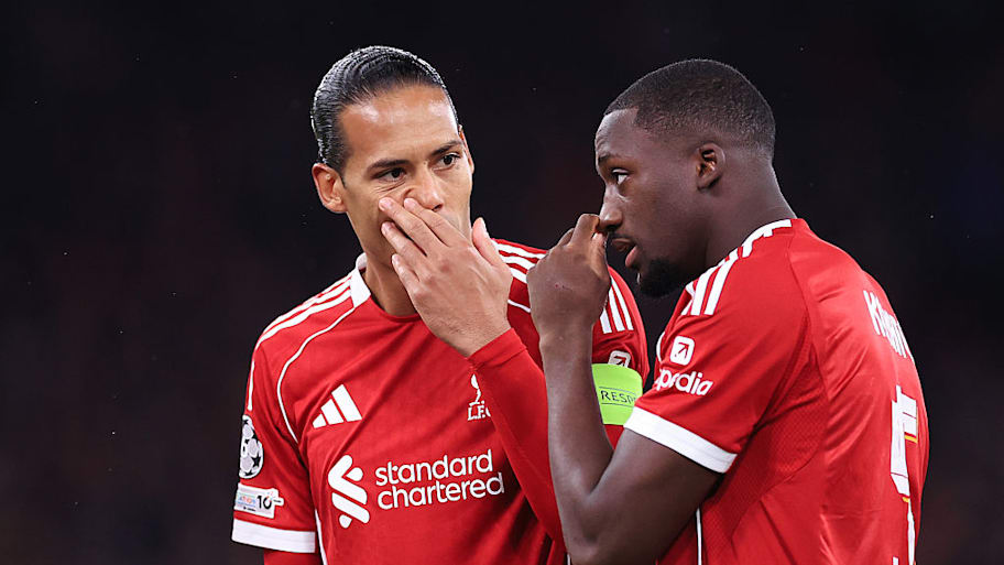 Virgil van Dijk, Ibrahima Konaté in discussion during Liveprool match.