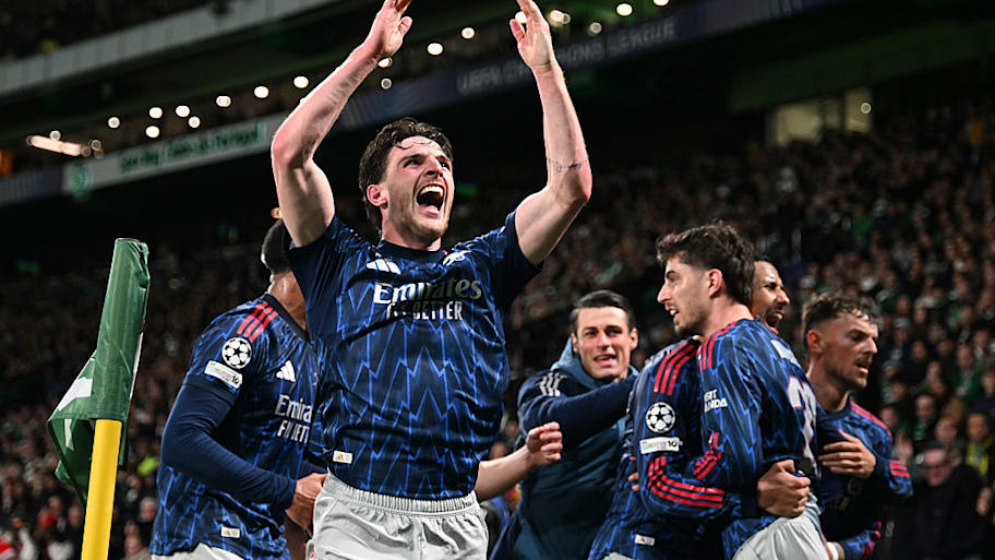 Declan celebrates Arsenal scoring vs. Sporting CP