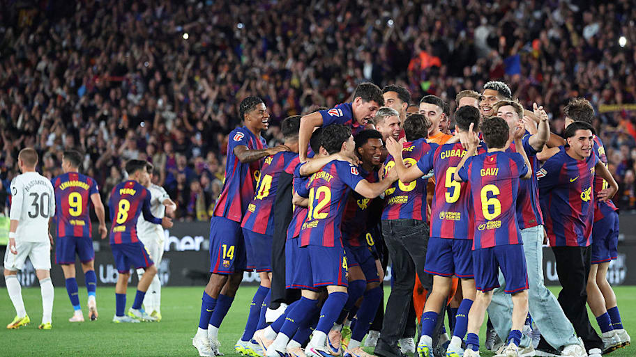Barcelona celebrating winning La Liga. 