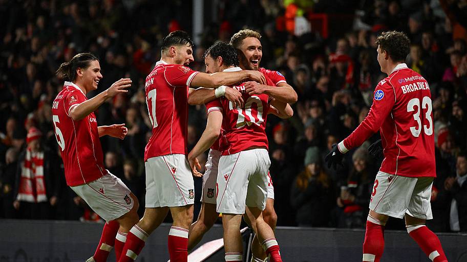 Ollie Rathbone scores to make it 2-0 during the FA Cup Third Round match between Wrexham and Nottingham Forest.