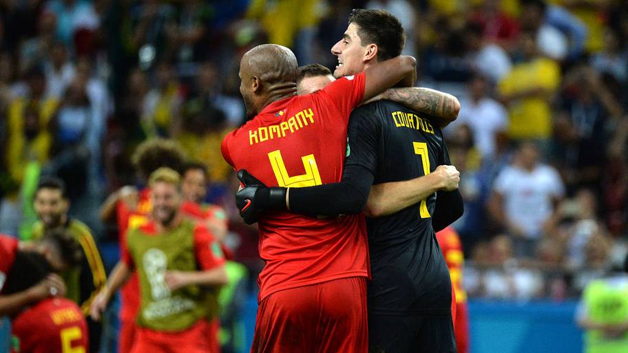Thibaut Courtois and Vincent Kompany for Belgium at the 2018 World Cup.