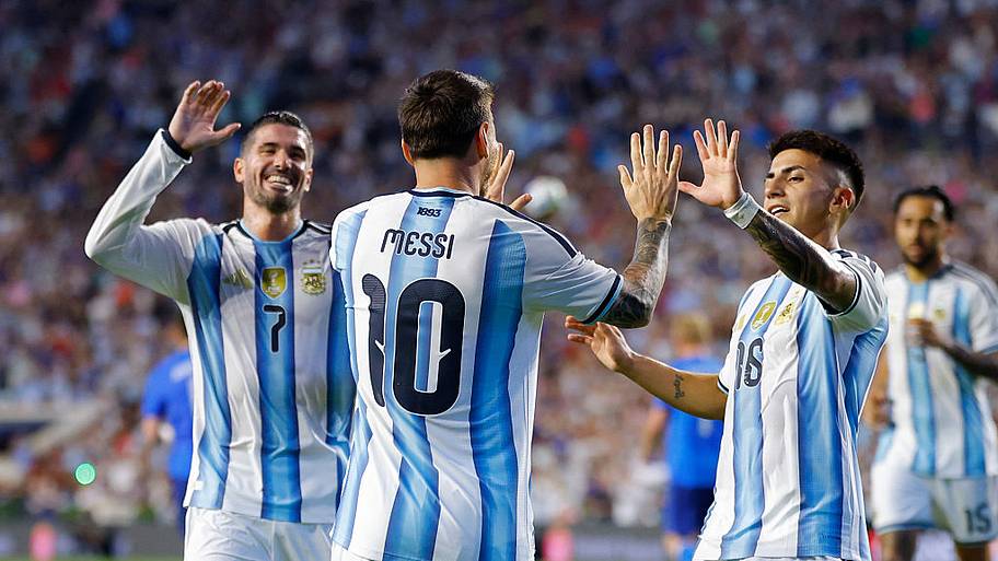 Lionel Messi celebrates Argentina goal