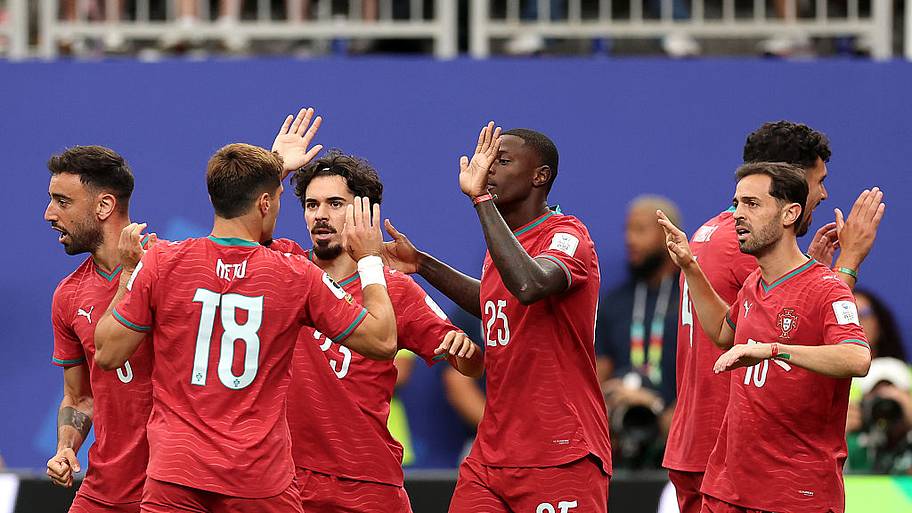 Portugal celebrates a goal against DR Congo