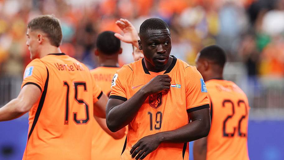 Brian Brobbey celebrates for the Netherlands