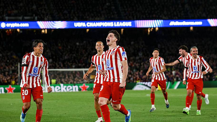 Julian Alvarez celebrates Atletico Madrid goal.